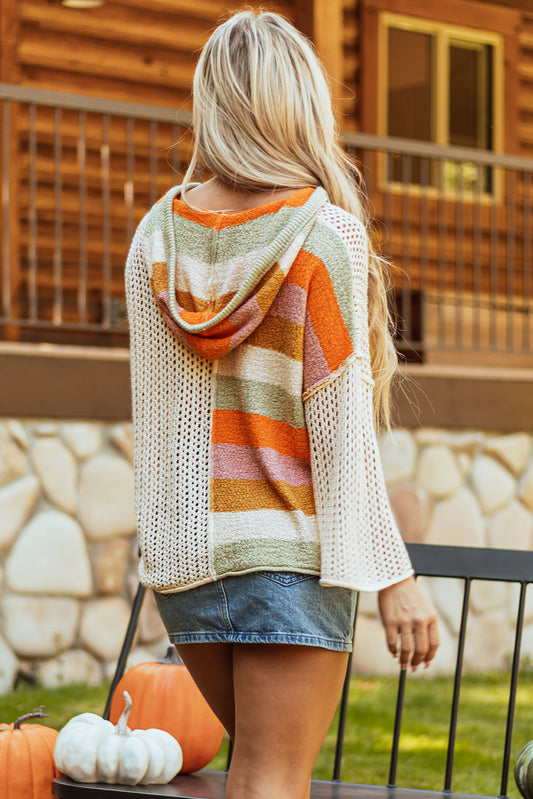 DEAR-LOVER Beige Oversized Colorblock V Neck Hooded Sweater
